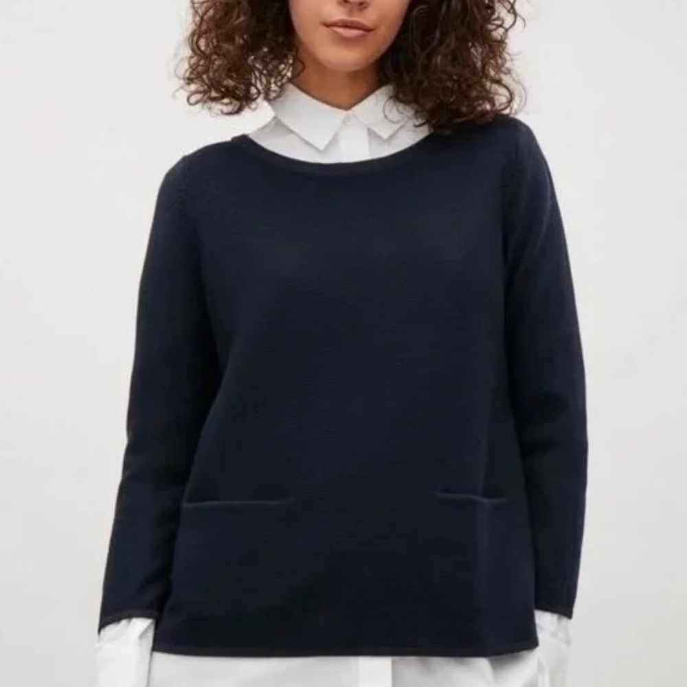 Women's Navy Crewneck Pocket Sweater